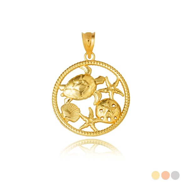 10K Solid Gold Sea Life Animals Ocean Pendant - Yellow, Rose, White